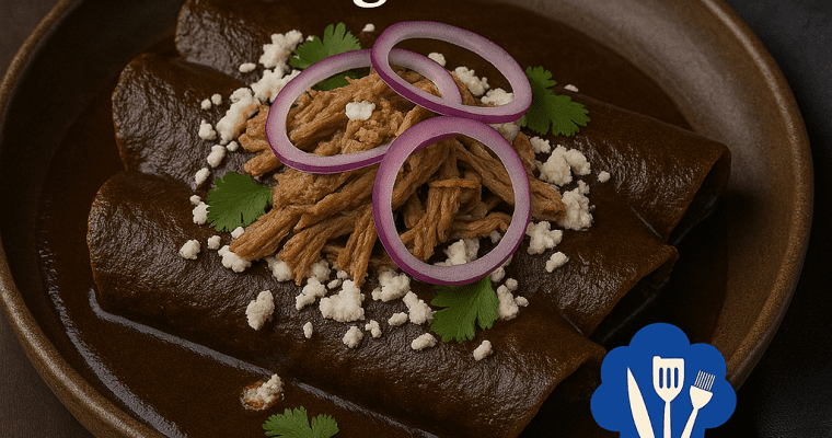 Enchiladas de mole negro con pato confitado