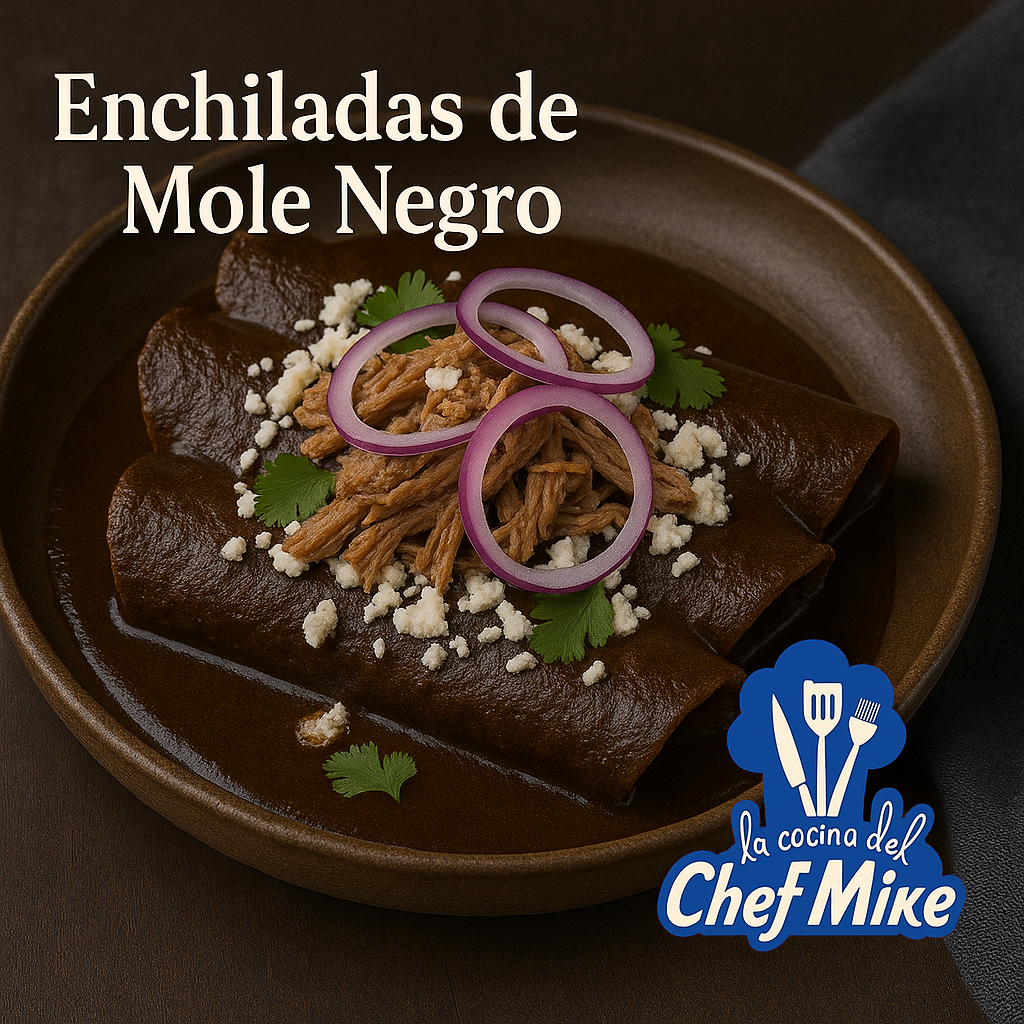 Enchiladas de mole negro con pato confitado