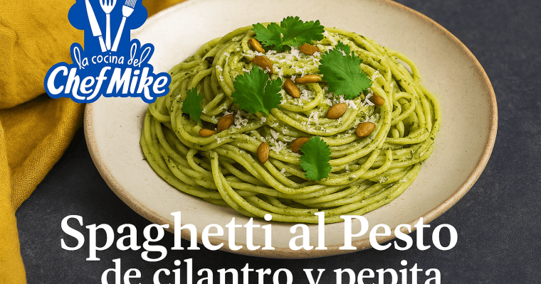 Spaghetti al pesto de cilantro y pepita