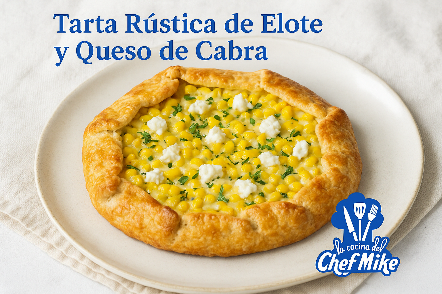 Tarta rústica de elote y queso de cabra